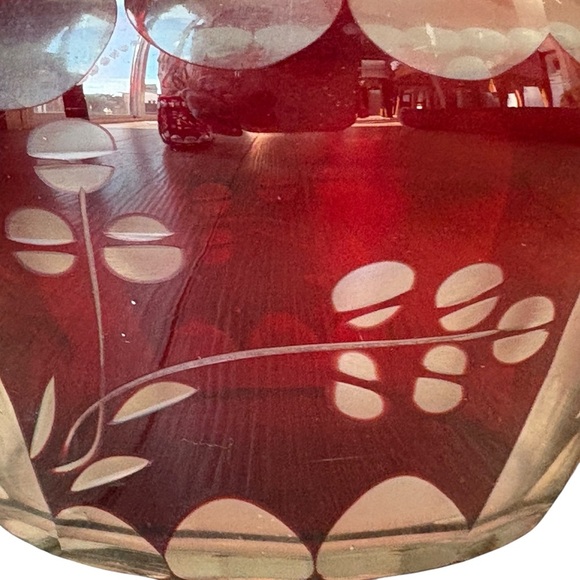 Vintage Bohemian Czech Glass Tumble-Up Bedside Water Carafe Ruby Cut to Clear - Picture 6 of 8